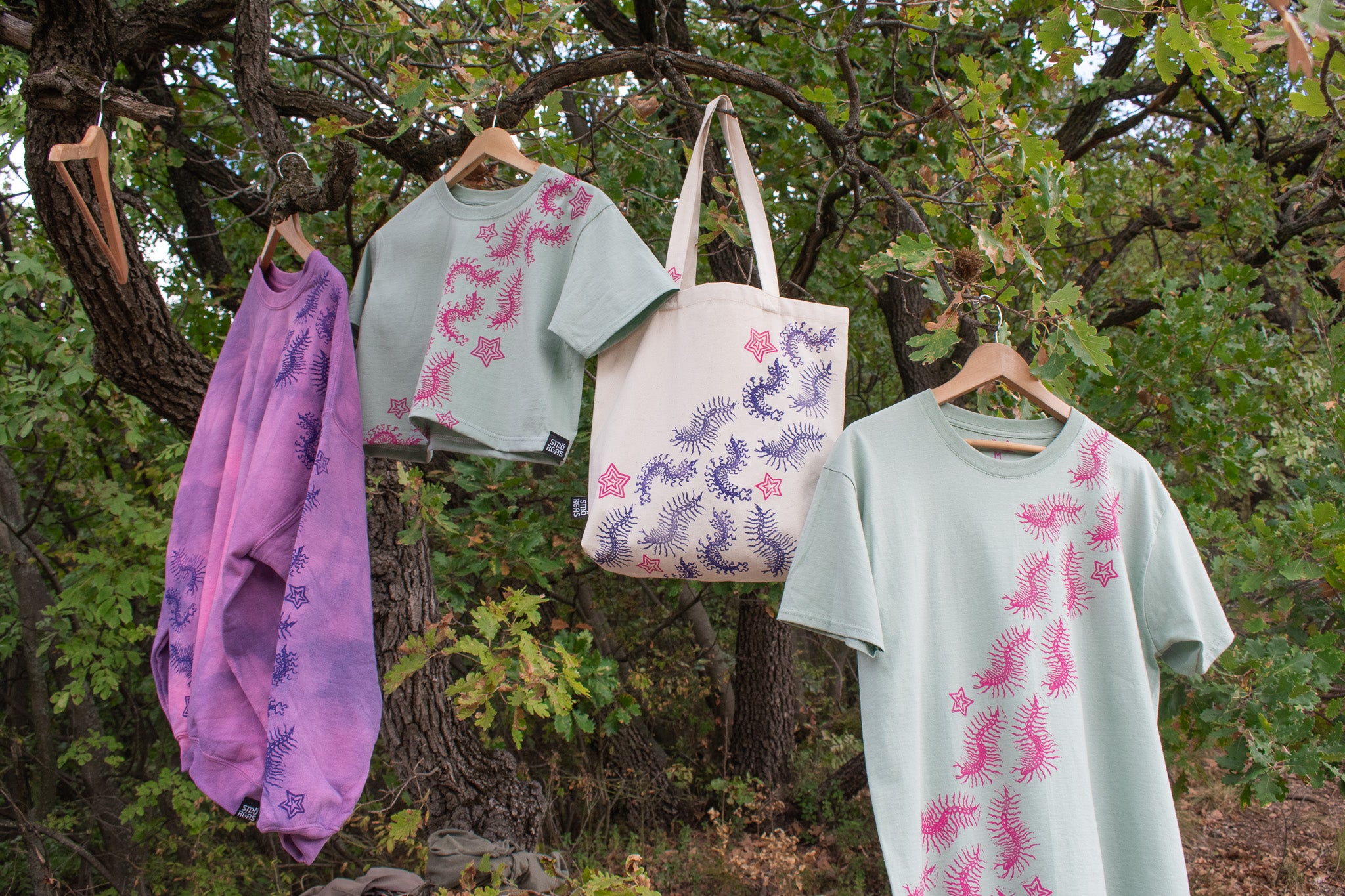 Centipede block printed tote bag