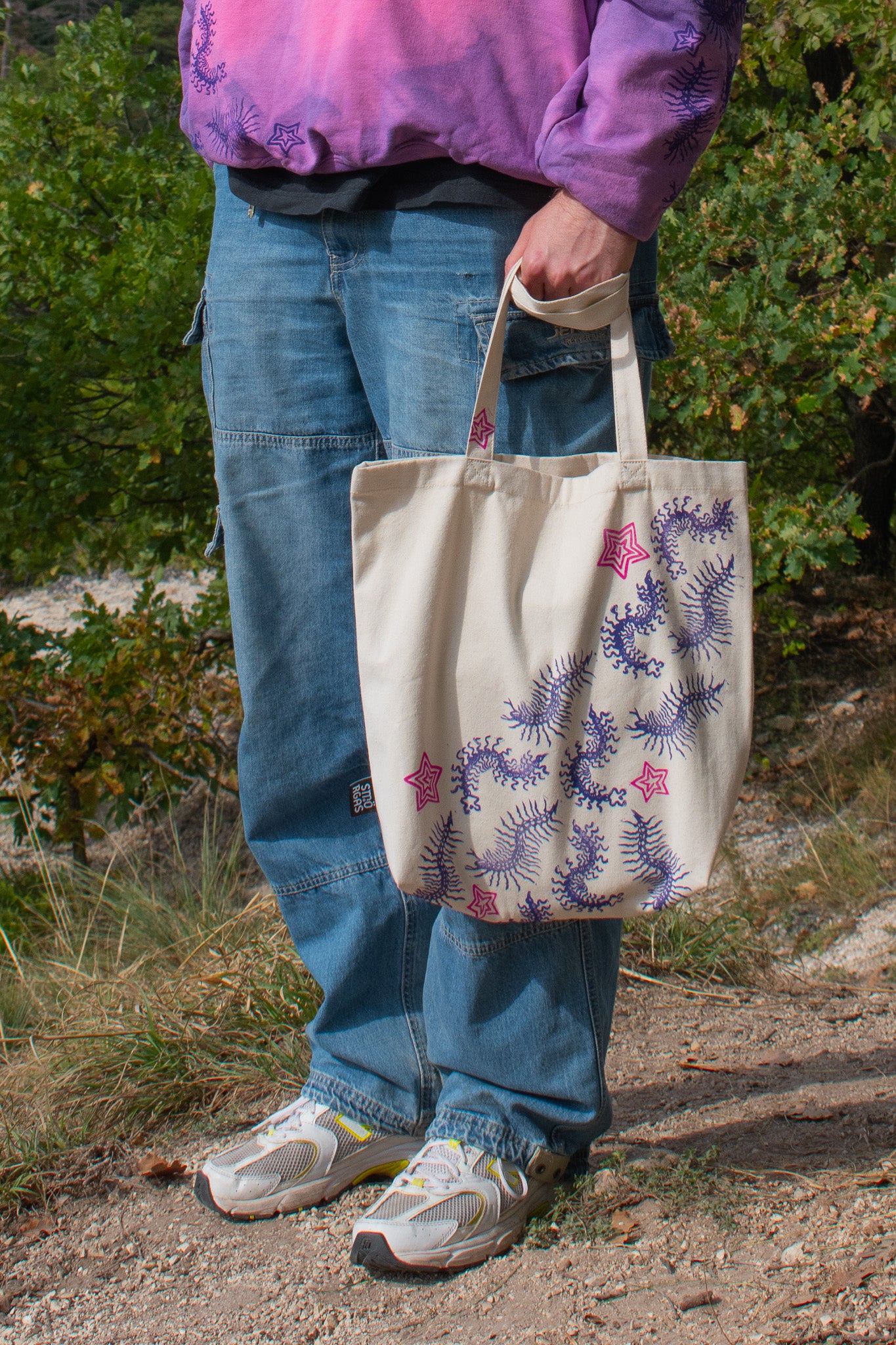 Centipede block printed tote bag