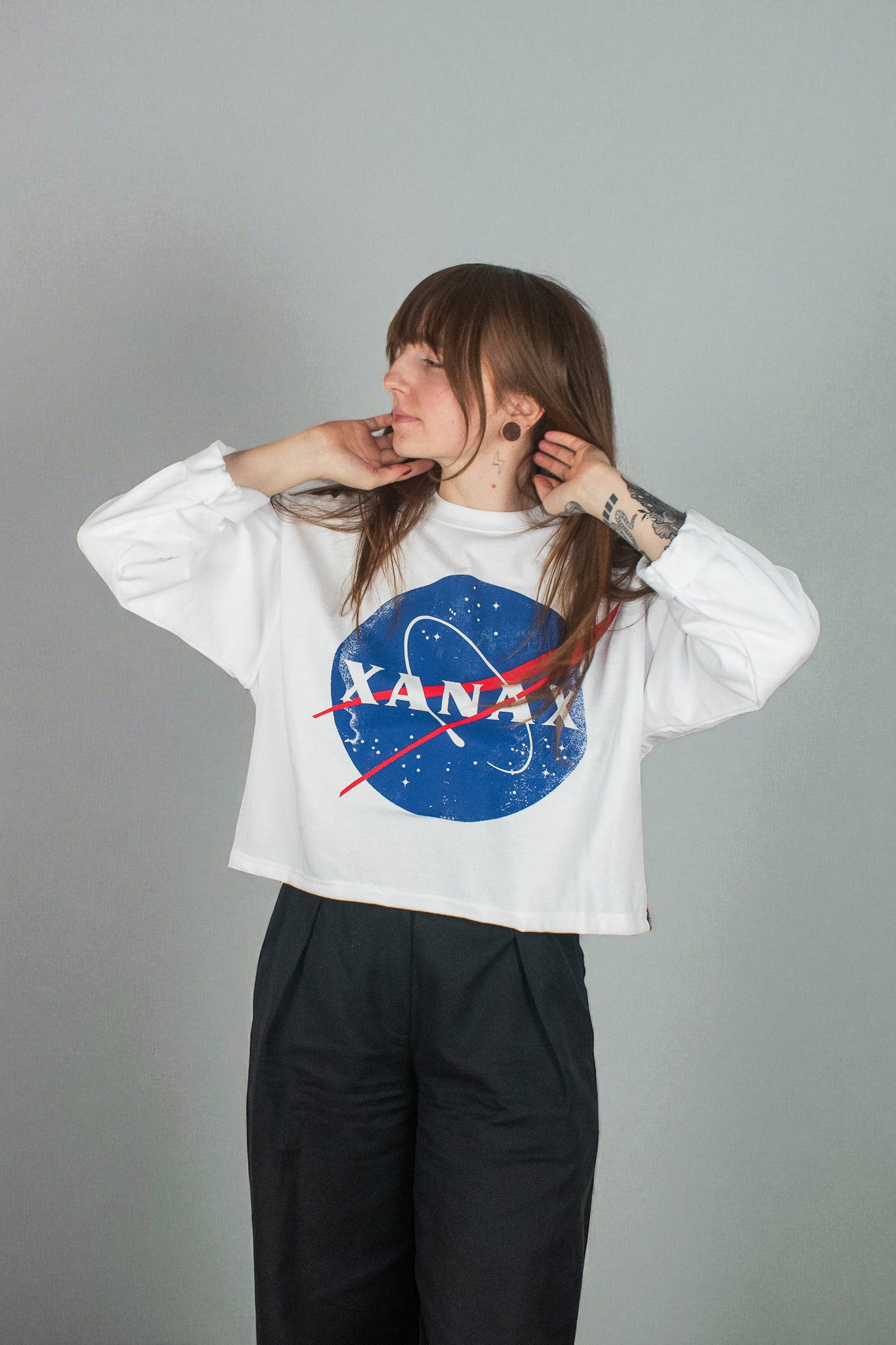 XANAX x NASA THEMED SWEATSHIRT CROPPED