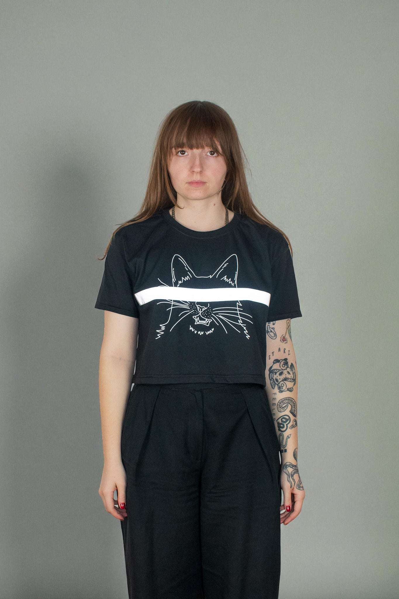 REFLECTIVE CENSORED KITTY T-SHIRT CROPPED