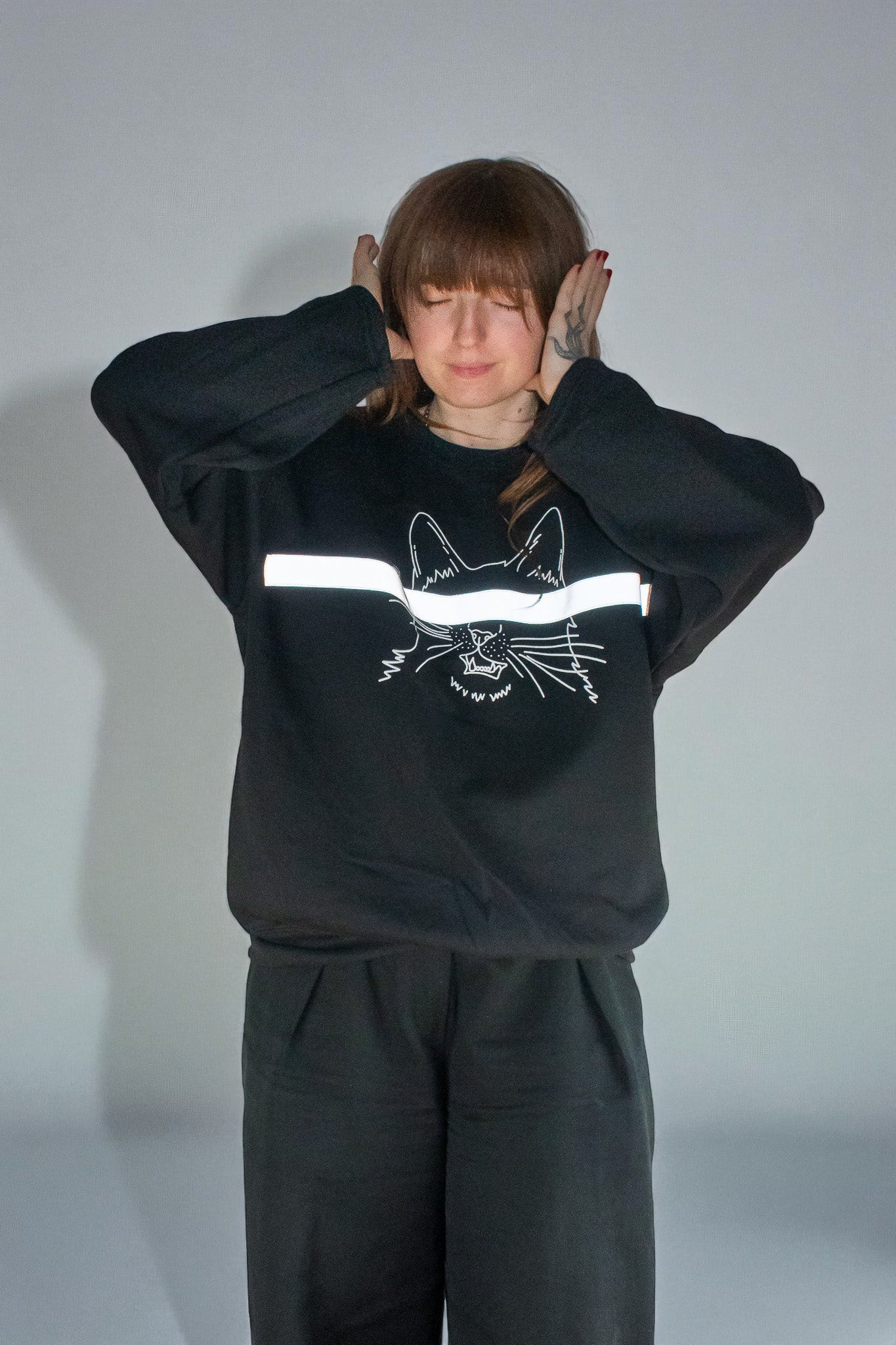 REFLECTIVE CENSORED KITTY SWEATSHIRT