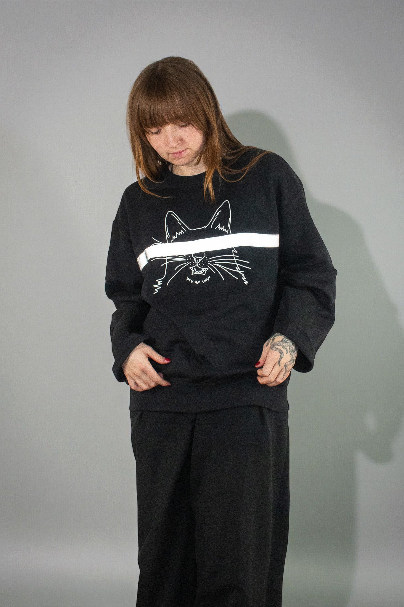 REFLECTIVE CENSORED KITTY SWEATSHIRT