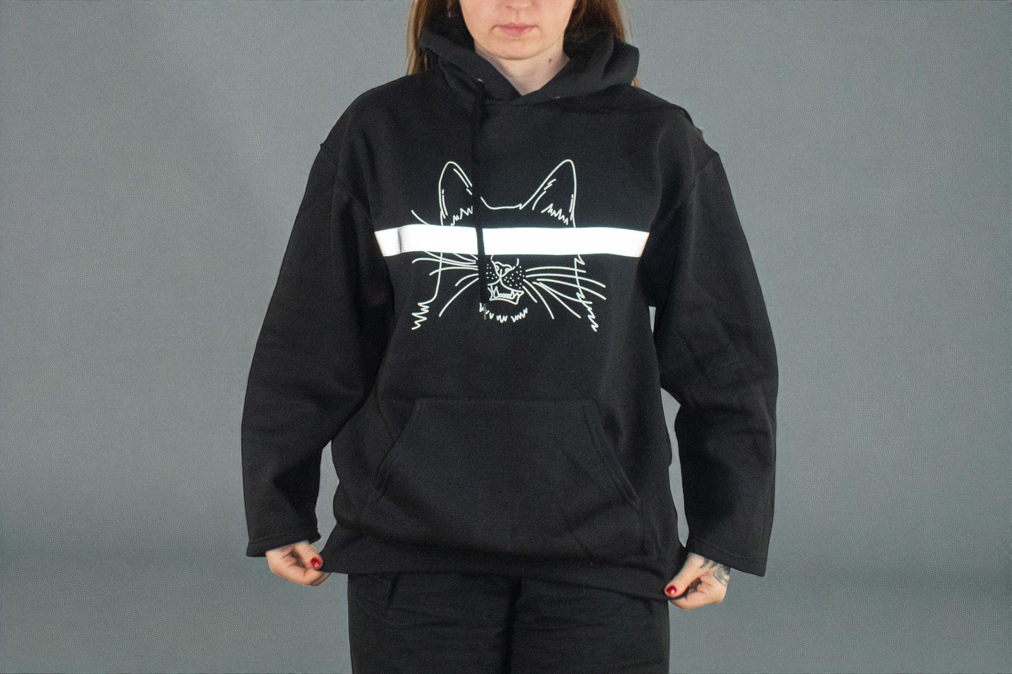 REFLECTIVE CENSORED KITTY HOODIE