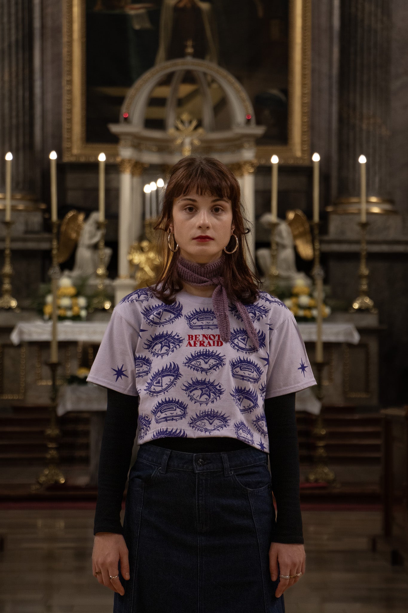 BE_NOT_AFRAID BLOCK PRINTED CROPPED T-SHIRT