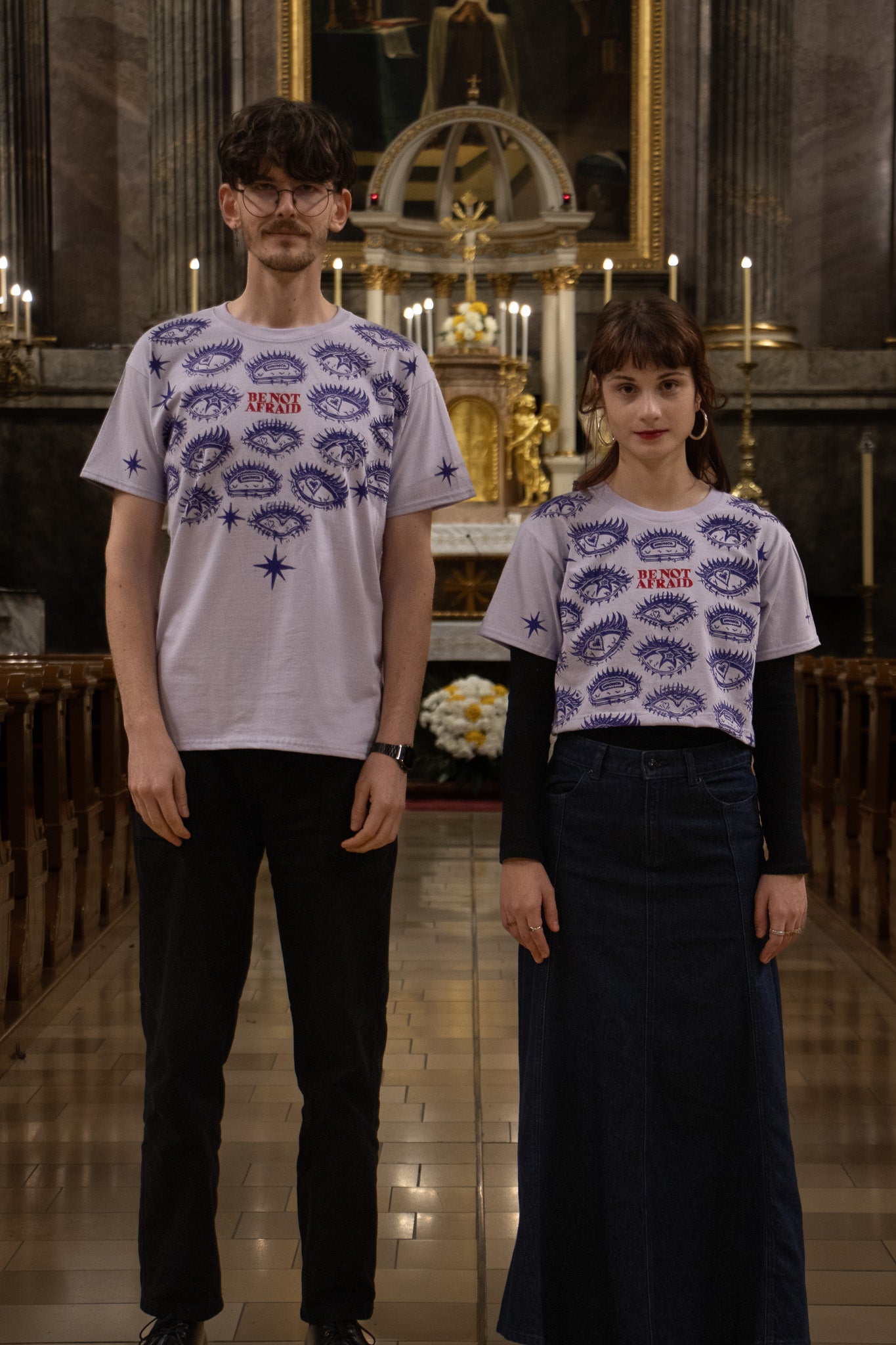 BE_NOT_AFRAID BLOCK PRINTED CROPPED T-SHIRT