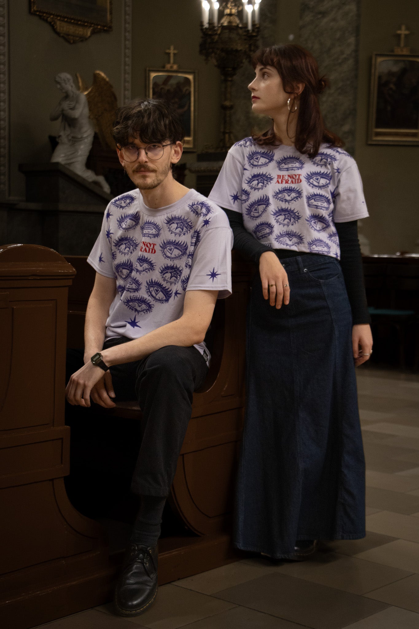 BE_NOT_AFRAID BLOCK PRINTED CROPPED T-SHIRT