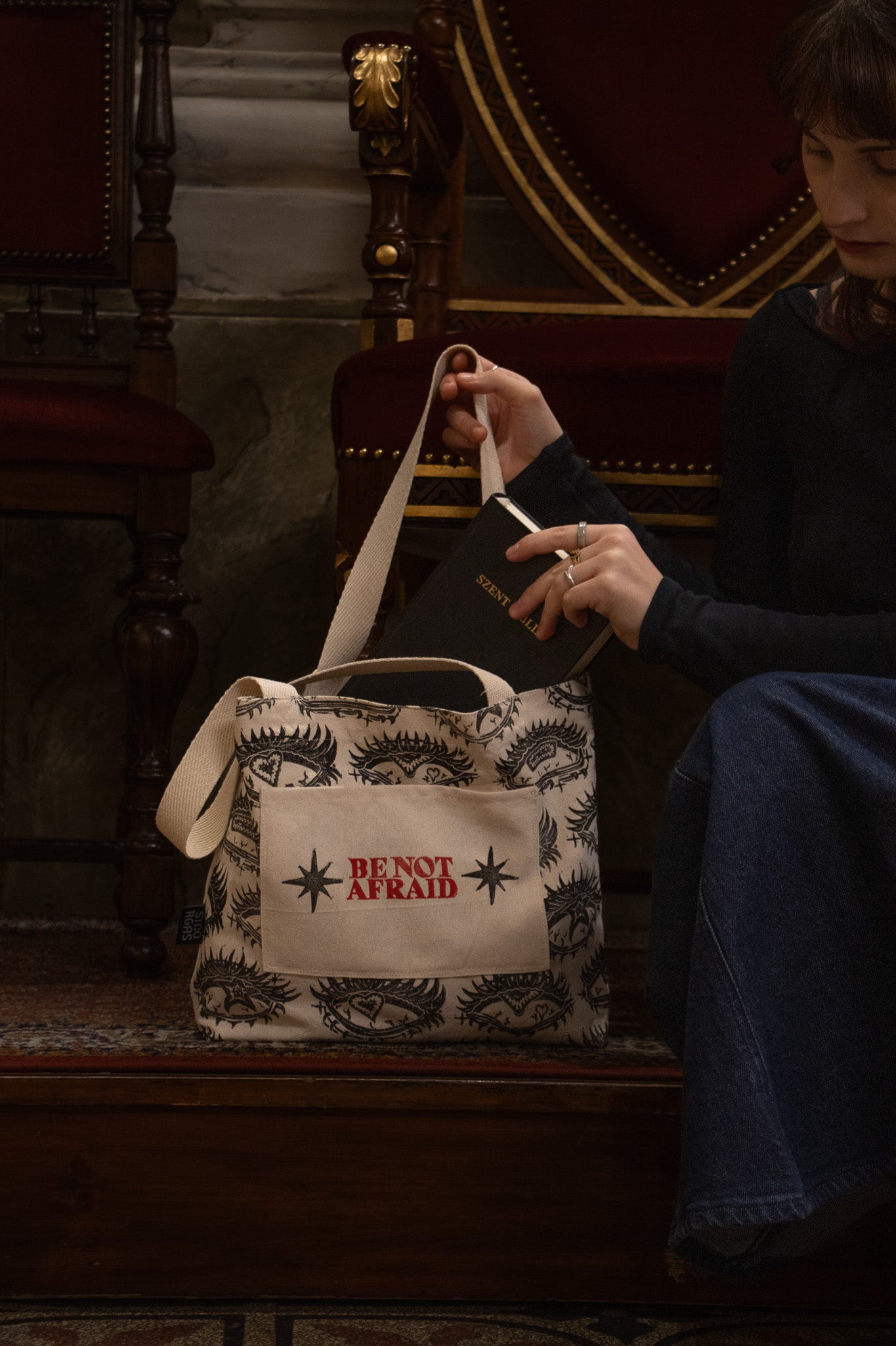 BE_NOT_AFRAID BLOCK PRINTED TOTE BAG