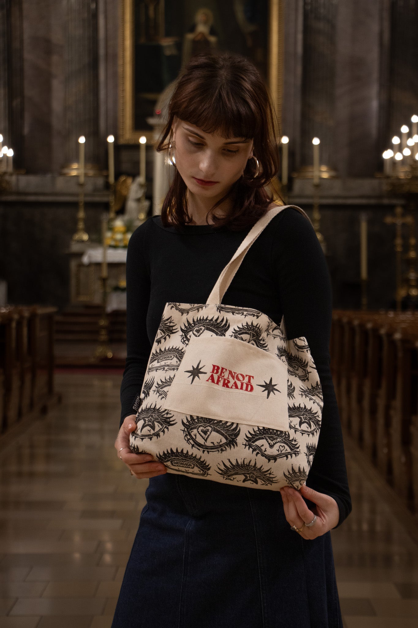 BE_NOT_AFRAID BLOCK PRINTED TOTE BAG