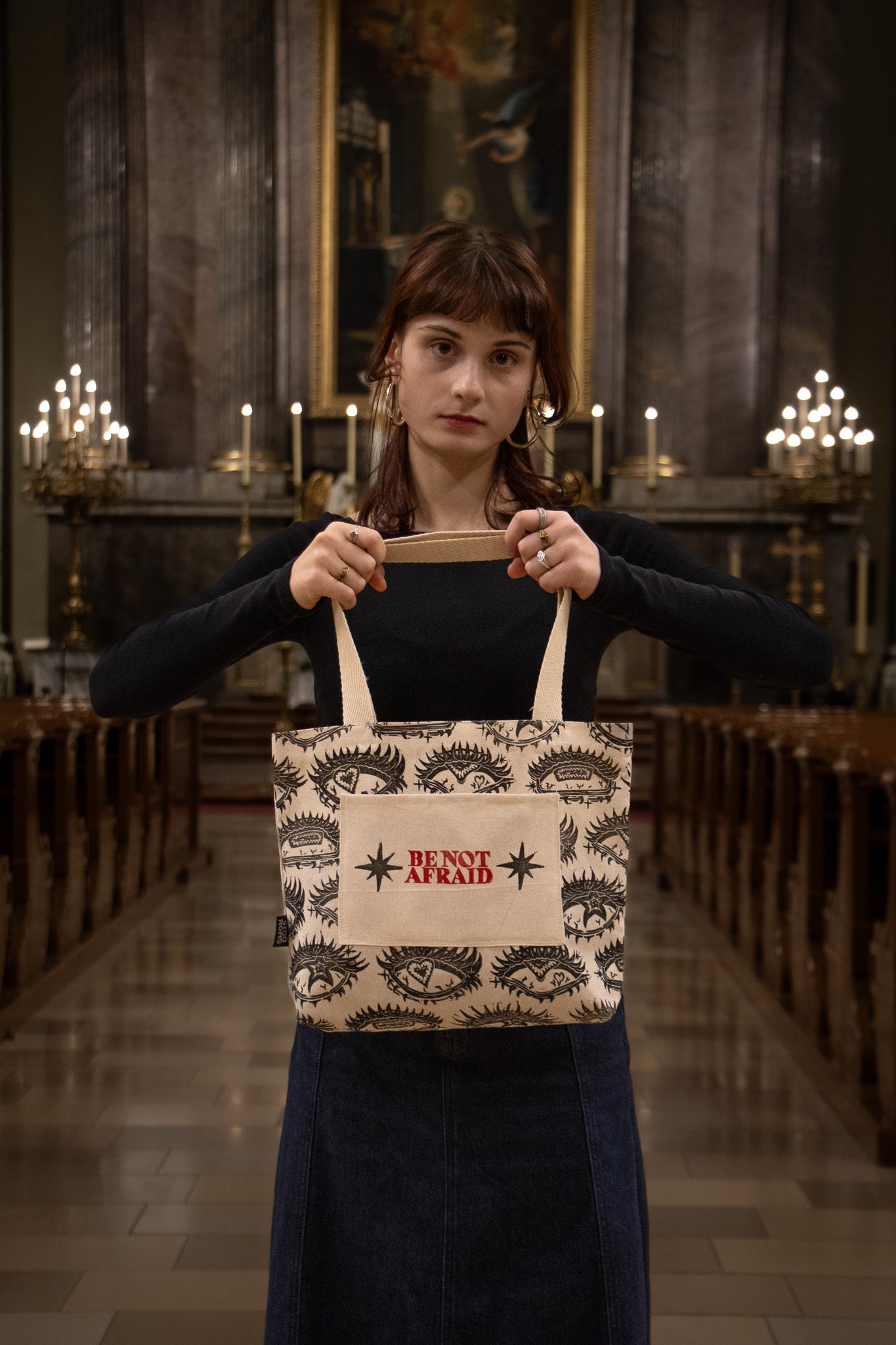 BE_NOT_AFRAID BLOCK PRINTED TOTE BAG