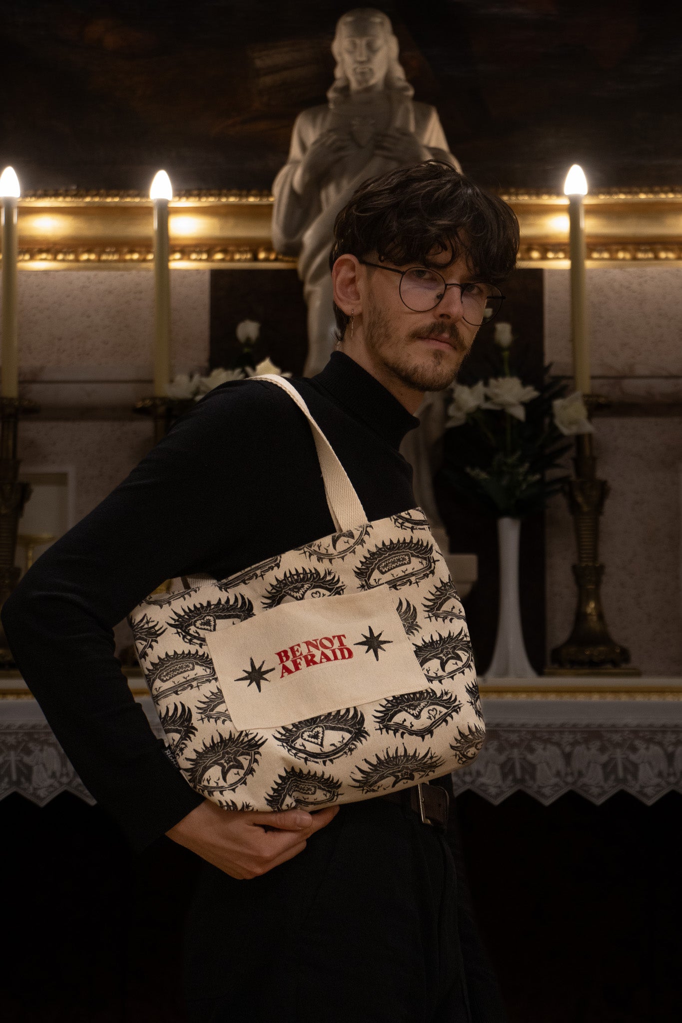 BE_NOT_AFRAID BLOCK PRINTED TOTE BAG