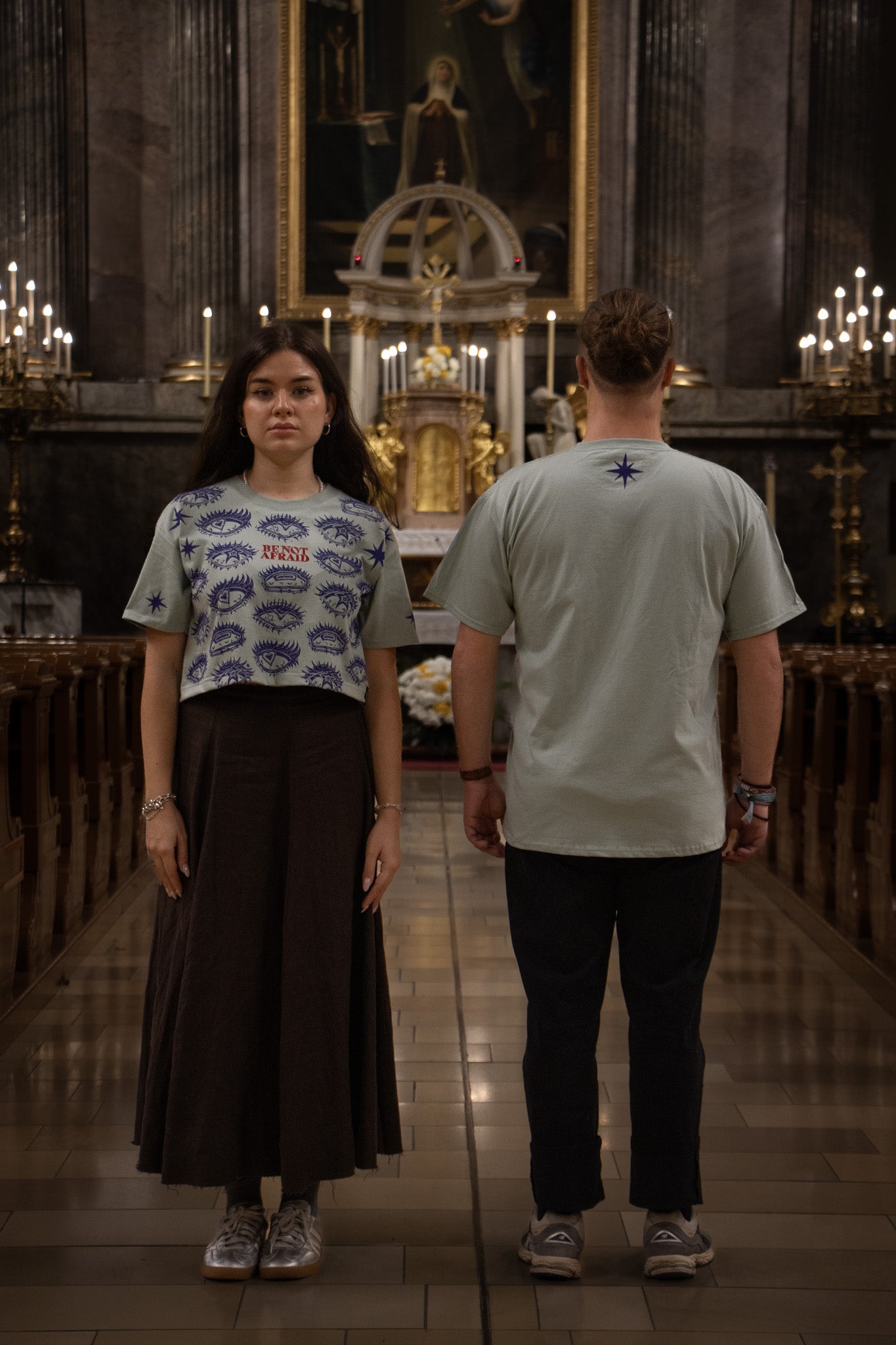 BE_NOT_AFRAID BLOCK PRINTED CROPPED T-SHIRT