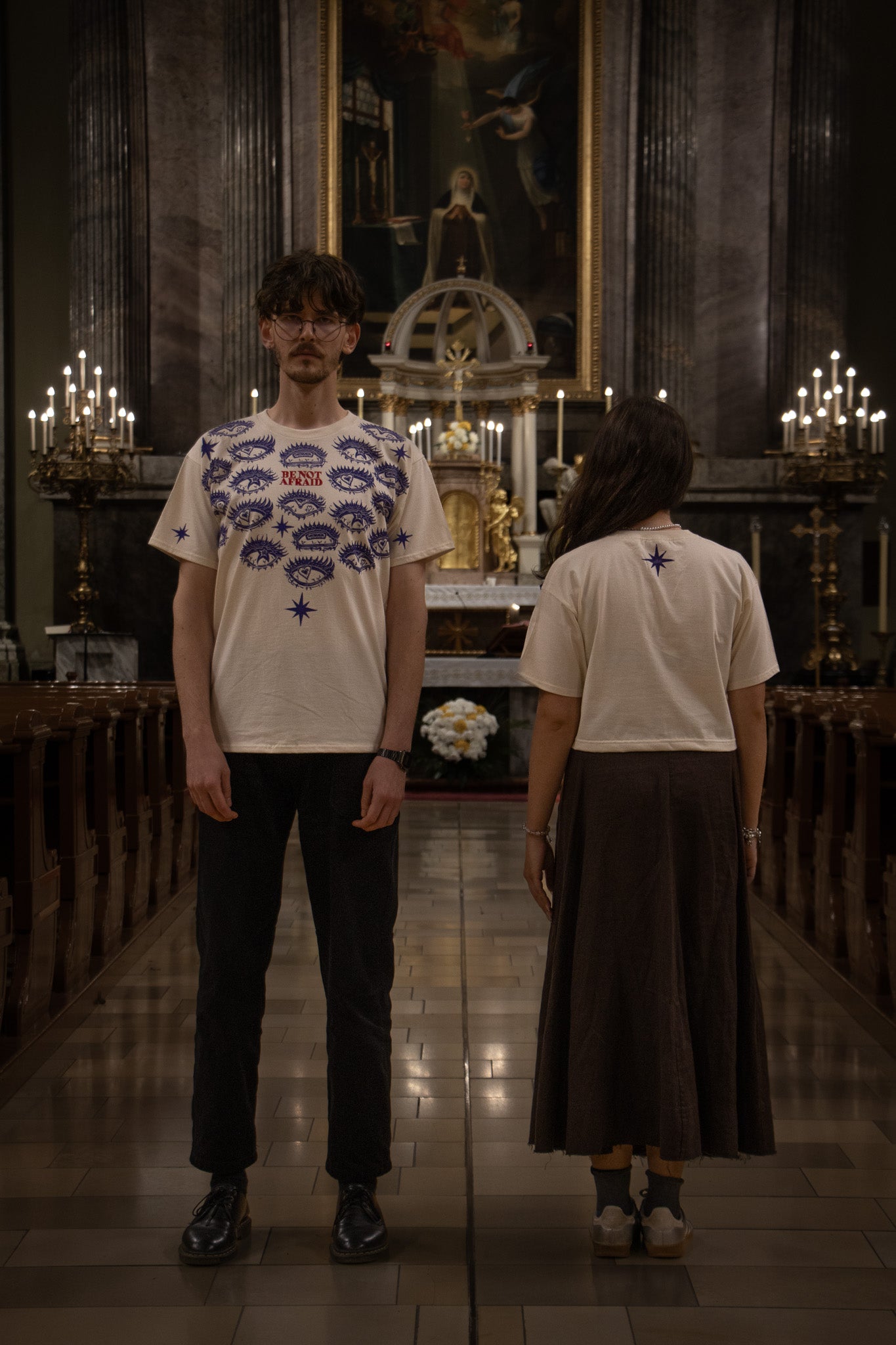 BE_NOT_AFRAID BLOCK PRINTED CROPPED T-SHIRT