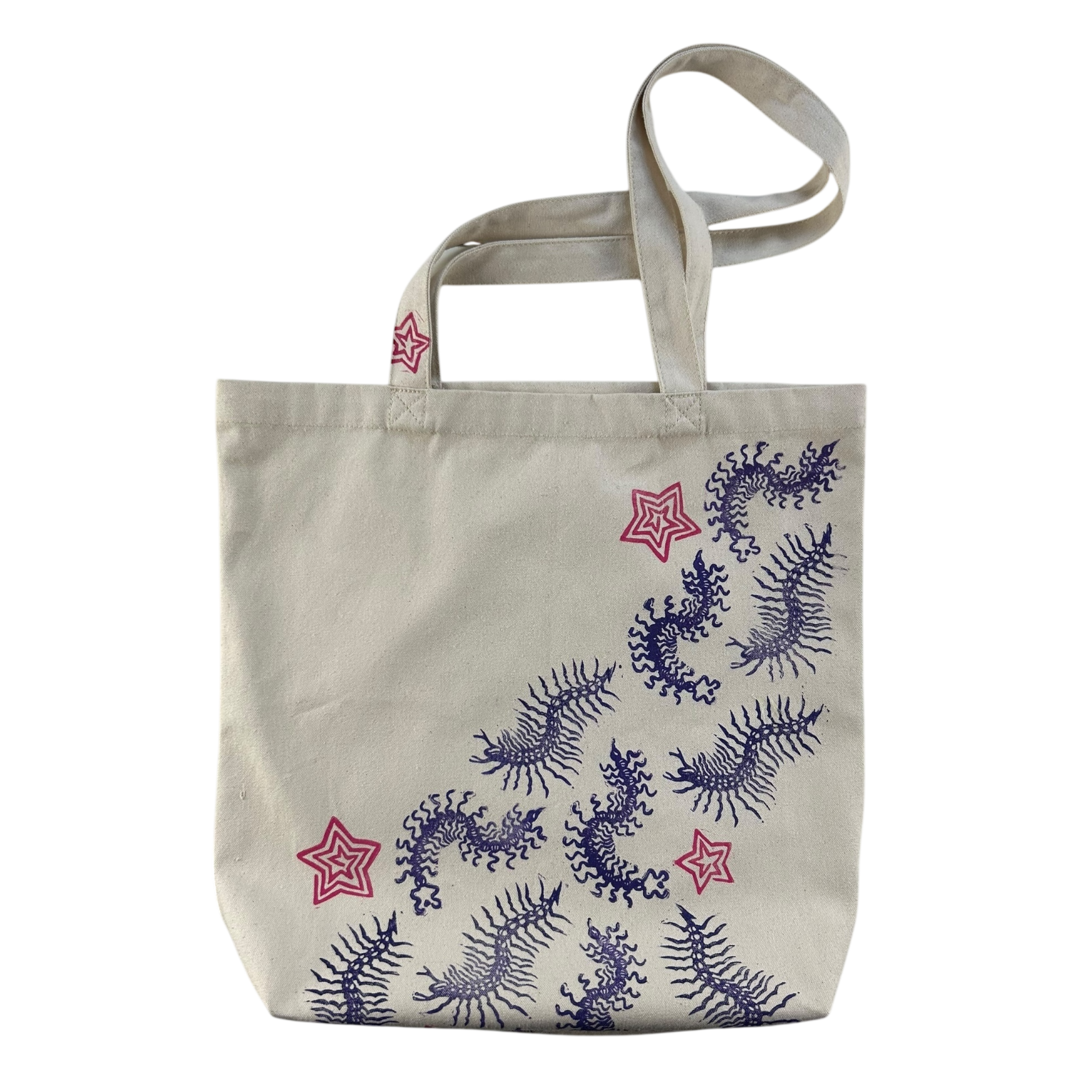 Centipede block printed tote bag