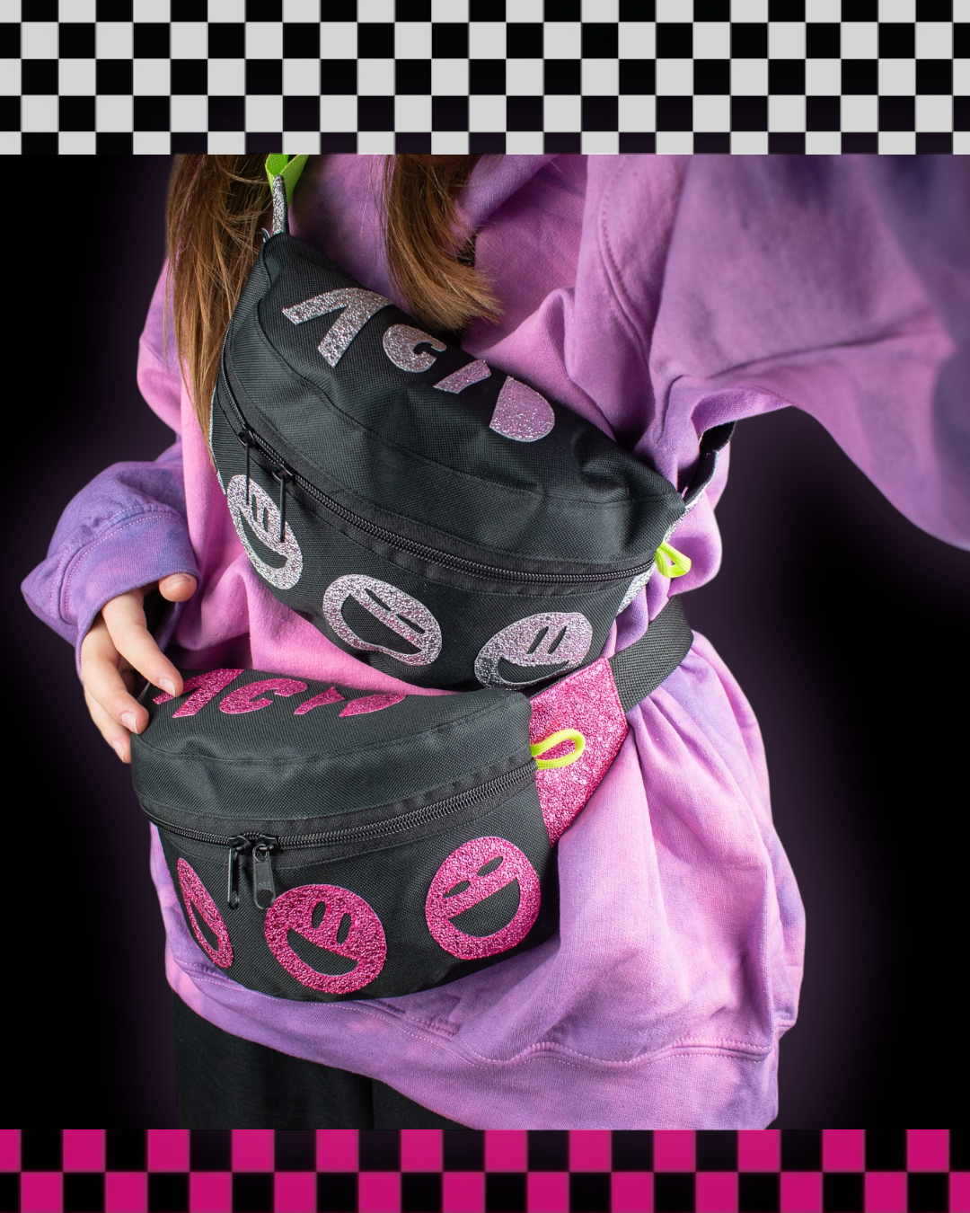 SILVER ACID SMILEY FANNY PACK